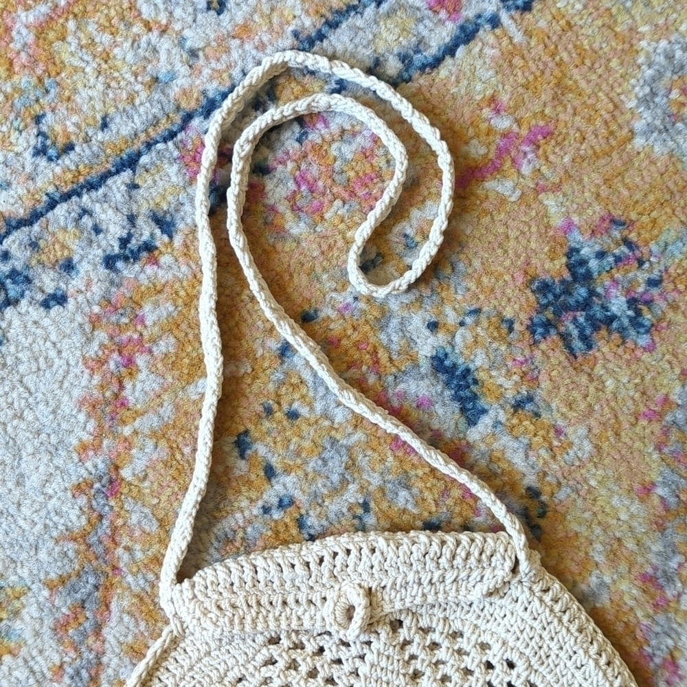 Handmade Bohemian Floral Woven Crochet Tassel Trim Circle Crossbody Bag Cream S - Picture 3 of 10